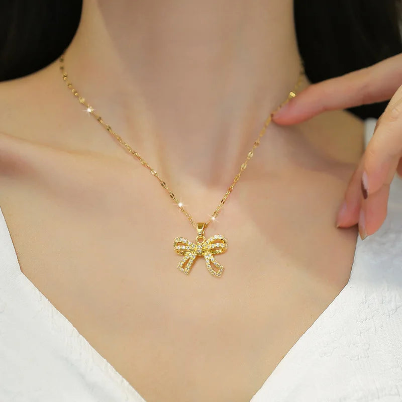 Sparkling Bowknot - Pendant Necklace