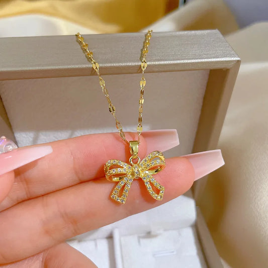 Sparkling Bowknot - Pendant Necklace