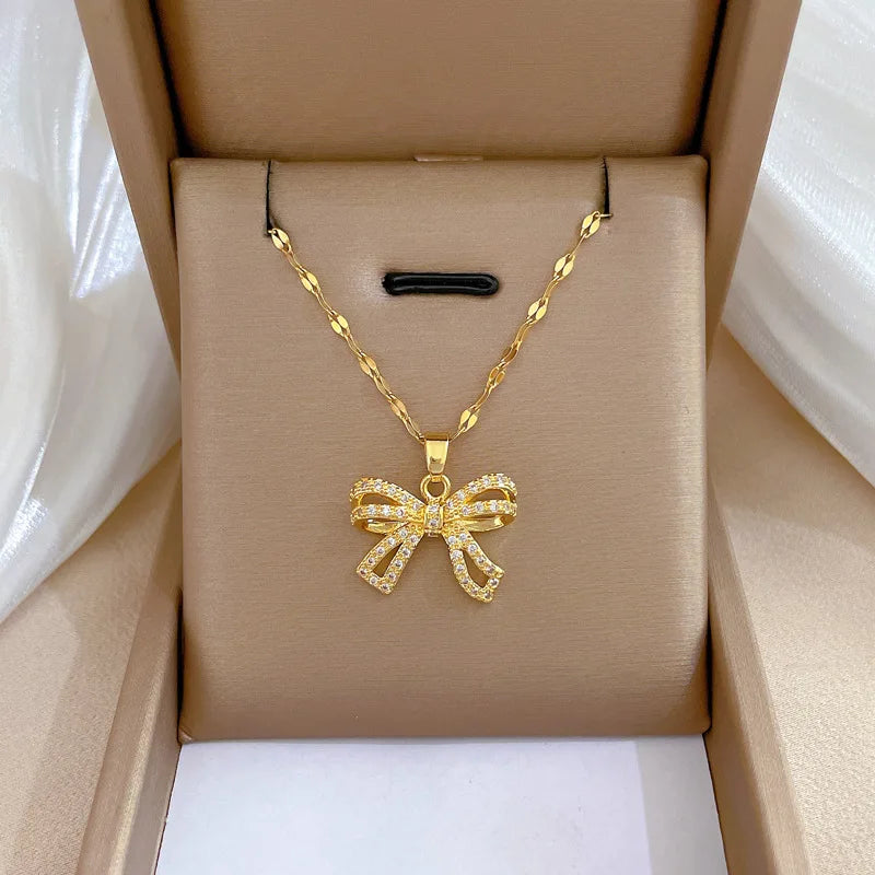 Sparkling Bowknot - Pendant Necklace